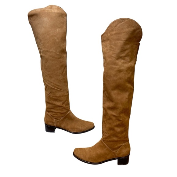 Stuart Weitzman - “Dunkirk” Over-The-Knee Suede Boots in Rice - Size 8.5, Brown - Picture 2 of 14